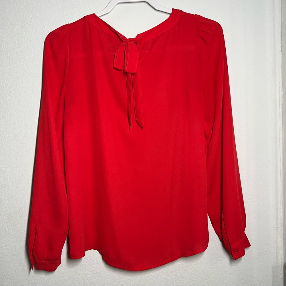 LOFT Red Bow Tie Neck Blouse XS Work Office Top